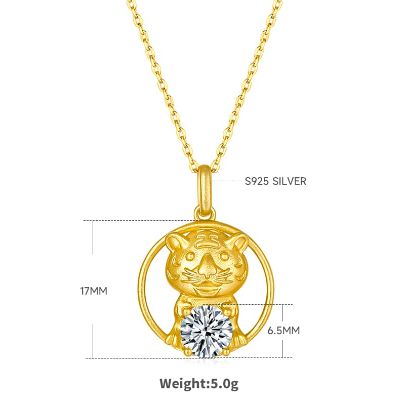 S925 Sterling Silver Gold Plated 1ct D Color VVS1 Moissanite Tiger Necklace 5g Chinese Zodiac Benmingnian Gift GRA Certified Gift Box 3