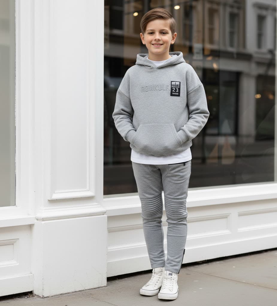 Boys Slim Fit Grey School Trousers Kids Smart Casual Pants Elastic Waist 6-12Y
