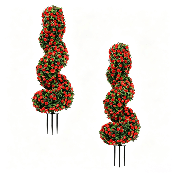 2 Pack Realistic Lifelike Faux Spiral Plant, All-Weather PE Artificial Flower Shrub For Indoor Outdoor Home Garden Decoration - Red 4