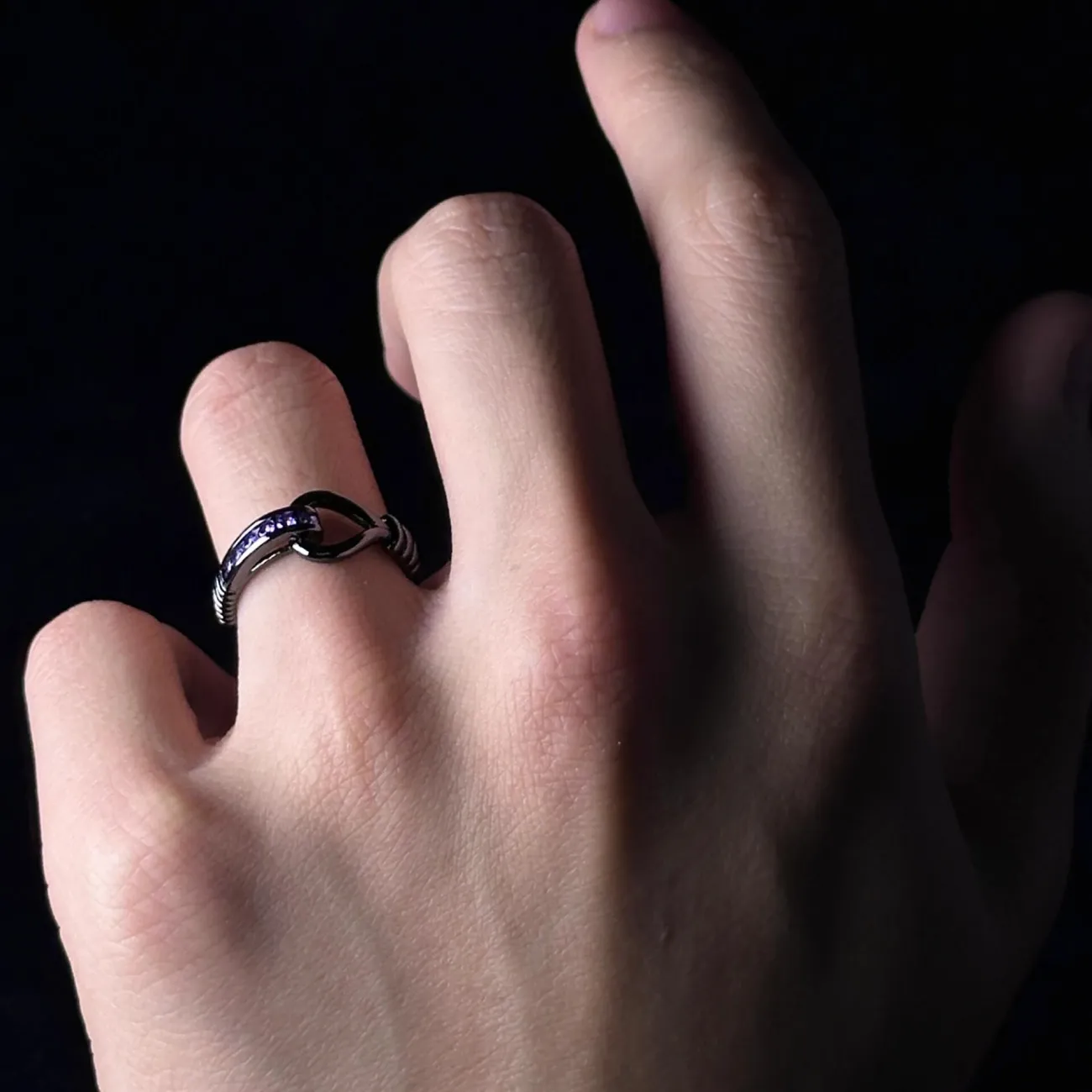 1pcs Black Knot Wrapped Purple Crystal Adjustable Open Ring, Dark Cool Trendy Style, For Men Women Daily Party Wear & Couple Valentine Gifts 4