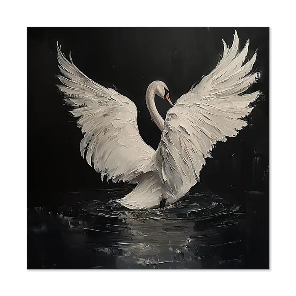 Handmade Abstract Frameless Artwork Canvas Oil Paintings Modern Animal Black Swan Decorative Dining Room Decor Rolled Frameless Unstretched Painting 3