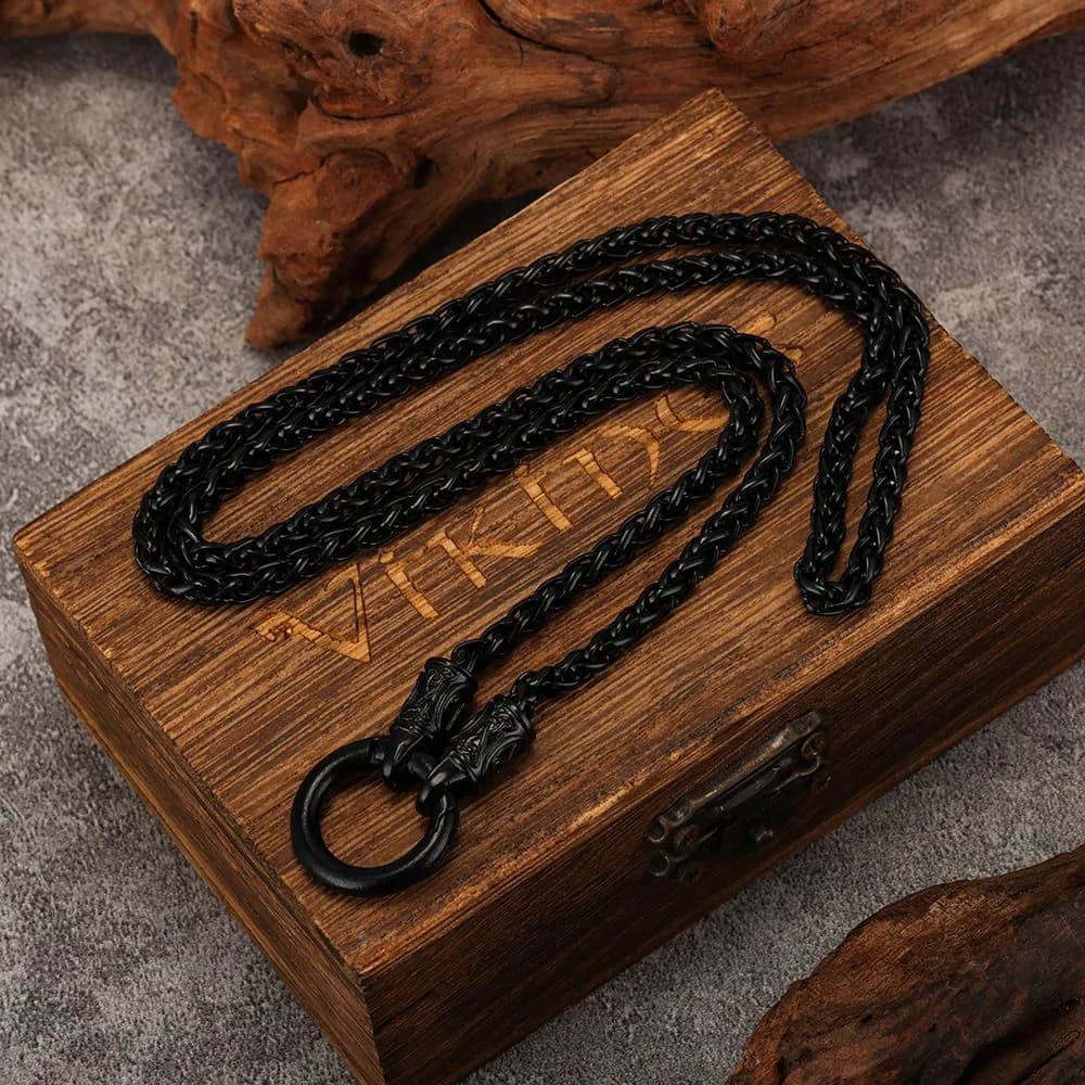 1pcs Vintage Carved Spring Ring Wheat Chain  Necklace, Retro Viking Ethnic Style, For Men Street Biker Wear & Male Holiday Gifts