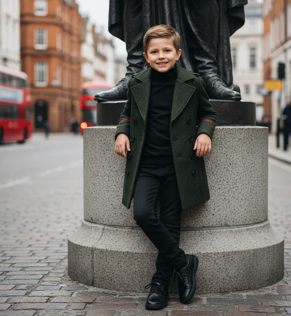 Boys Black Smart Casual Cashmere Coat Green Military Style Woolen Jacket  3-9Y 2