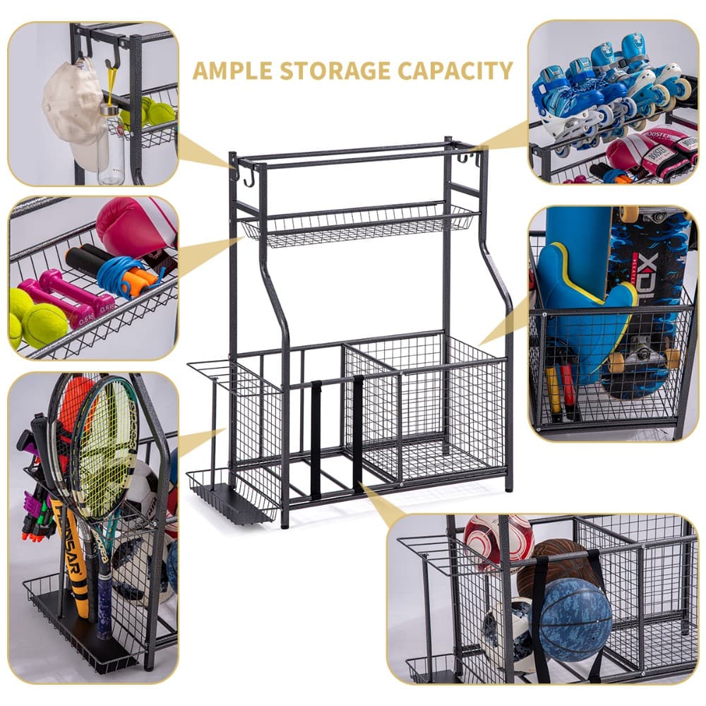 Storage Rack, Sports Equipment Storage Rack, Multi-layered And Partitioned, Flexible To Combine, Can Neatly Store Balls, Rackets, And Other Equipment, Frees Up Space, Sturdy And Durable 3