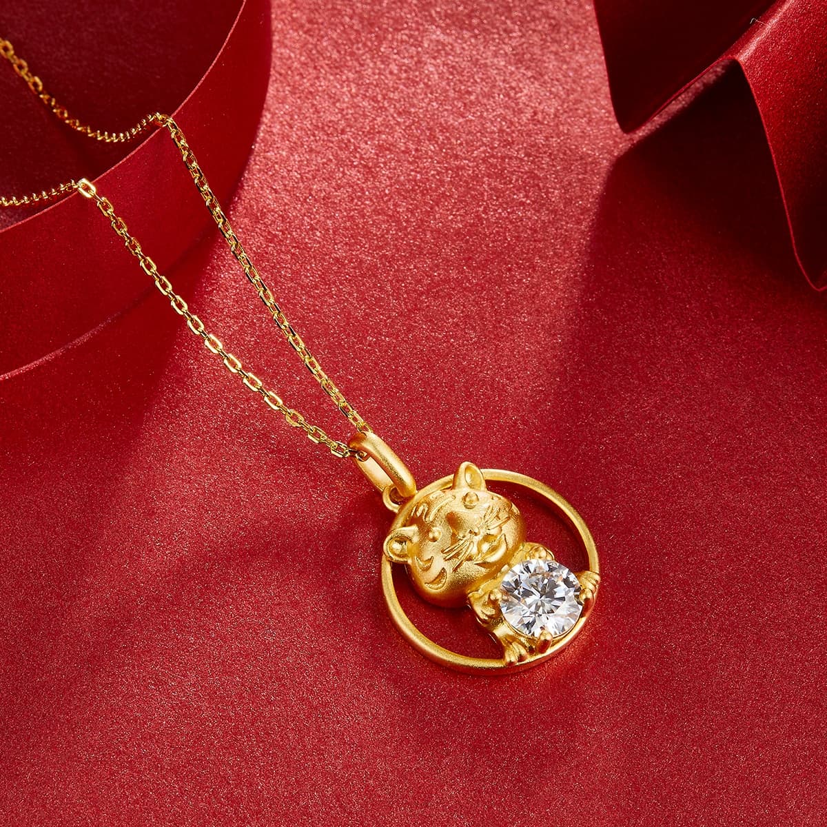 S925 Sterling Silver Gold Plated 1ct D Color VVS1 Moissanite Tiger Necklace 5g Chinese Zodiac Benmingnian Gift GRA Certified Gift Box 4