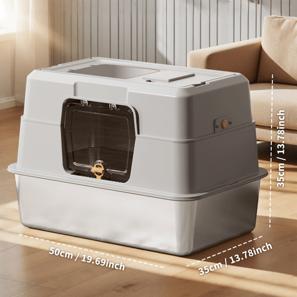 Grey Stainless Steel Fully Enclosed Cat Litter Box, Durable Enclosed Cat Litter Box, High Side To Prevent Scattering 3