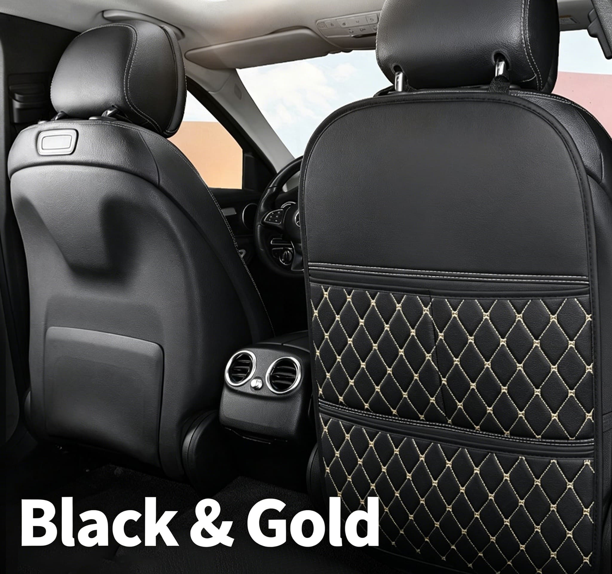 Universal Multi-Functional Car Leather Storage Organizer, Kids Seat Back Kick Mat, Car Rear Seat Hanging Storage Bag, Auto Interior Accessories 2