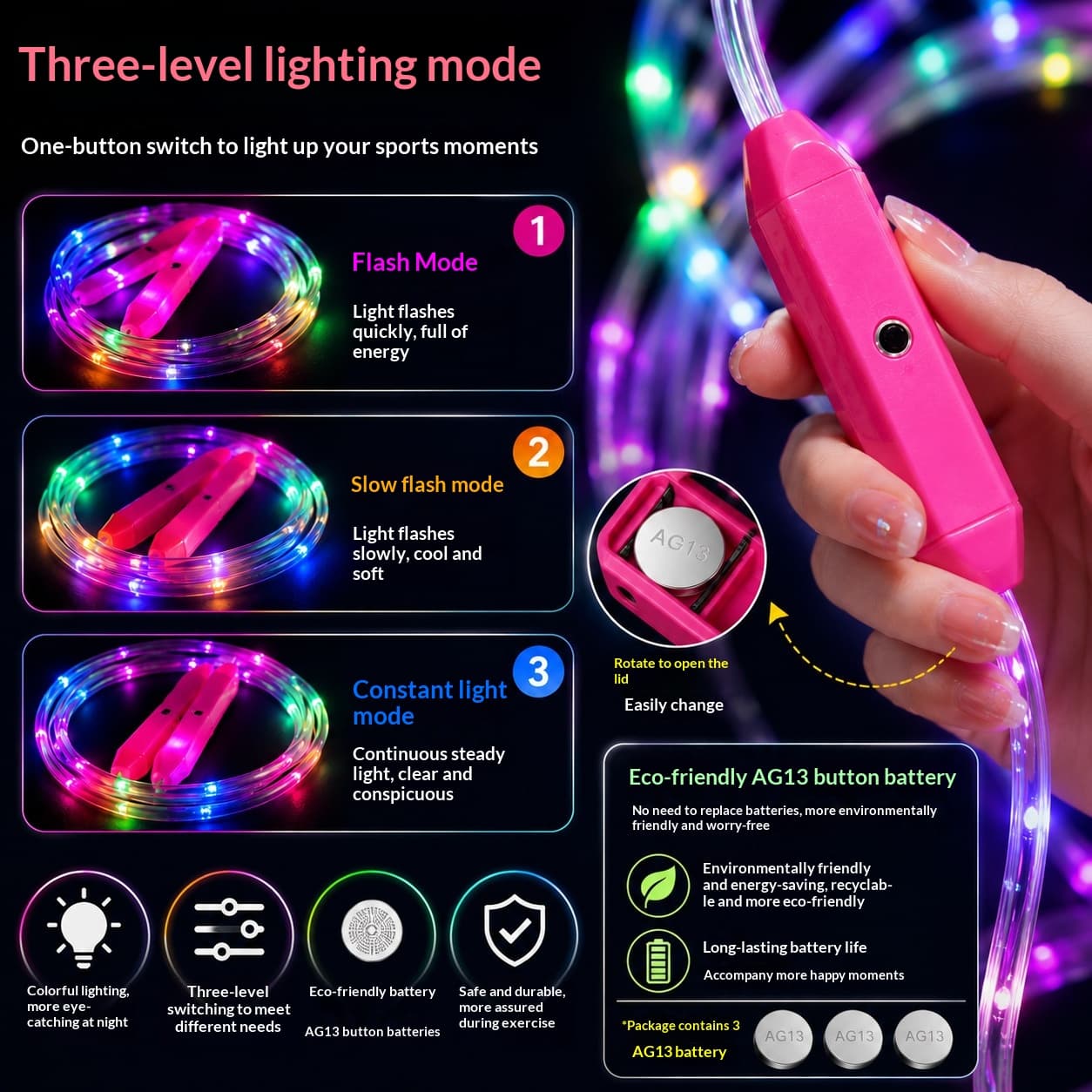 Three-speed Variable Frequency Colorful Luminous Skipping Rope LED